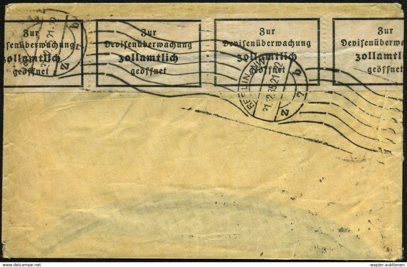 BERLIN SW/ *11d 1935 (31.12.) 1K-Brücke Auf Satzreiner Hindenbg.-Frankatur 20 Pf. (teils Stumpfe Zähne) + Rs. Devisenzen - Ohne Zuordnung