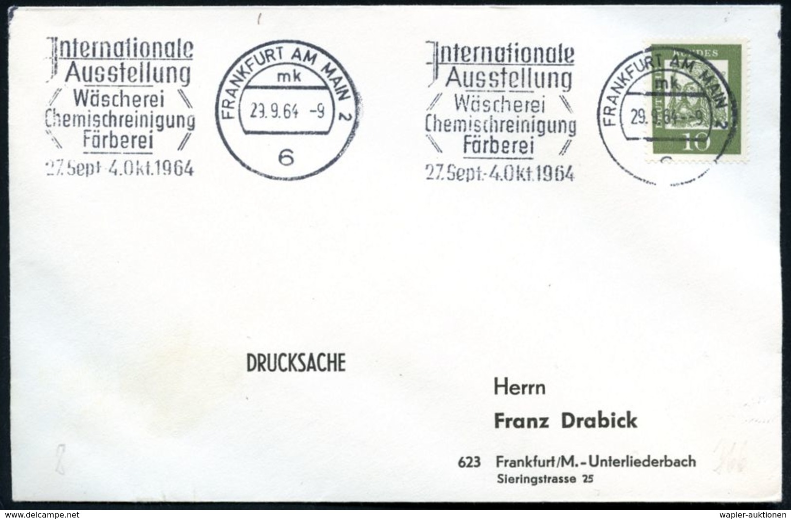 6 FRANKFURT AM MAIN 2/ Mk/ Jnternat./ Ausstellung/ Wäscherei/ Chemischreinigung/ Färberei.. 1964 (Sept.) BdMWSt Klar Auf - Chimie