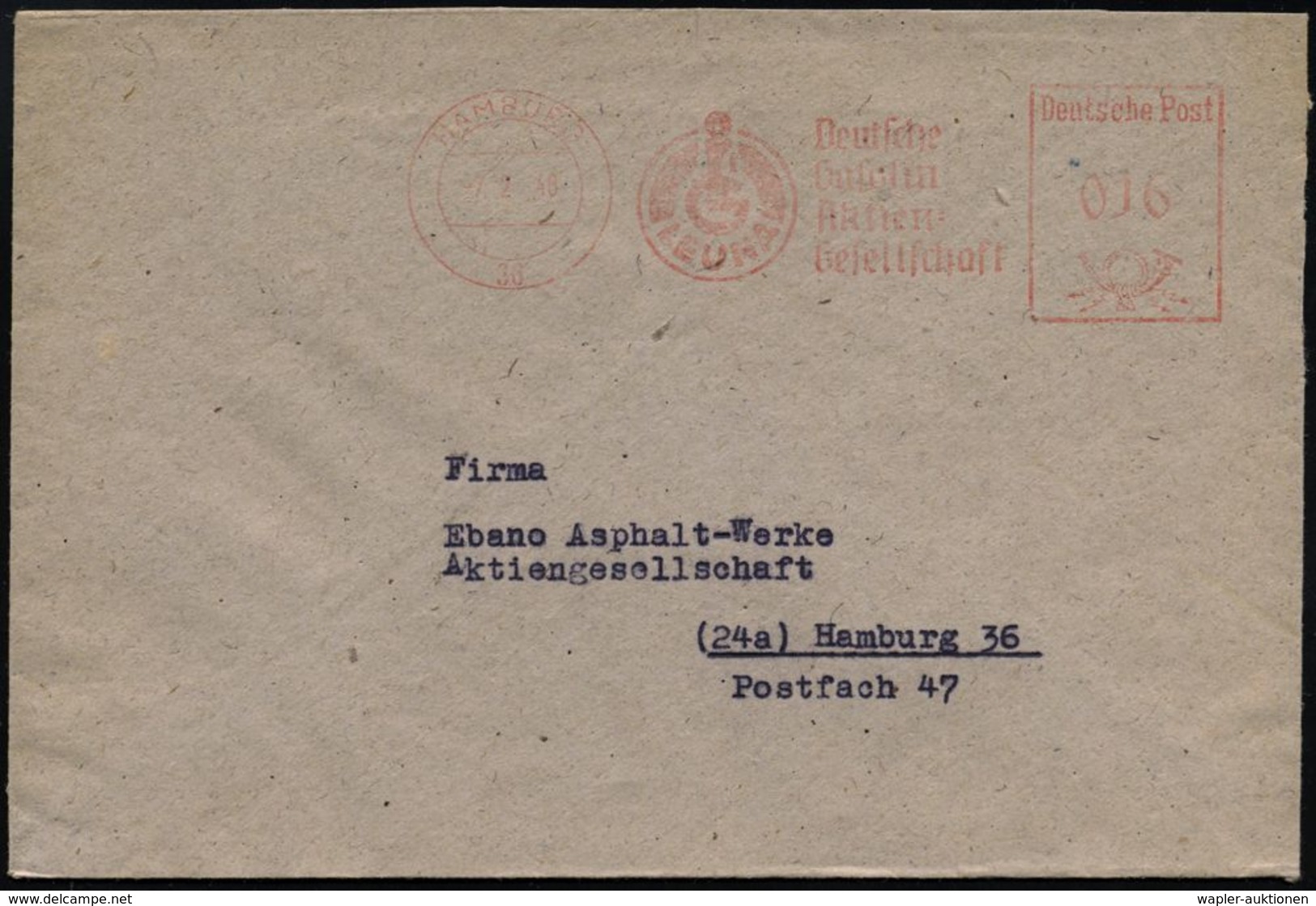 HAMBURG/ 36/ IG/ LEUNA/ Deutsche/ Gasolin/ AG 1948 (7.2.) AFS Mit Unverändertem I.-G.-Leuna-Logo ! (zeitbedingt Etw. Sch - Chimie