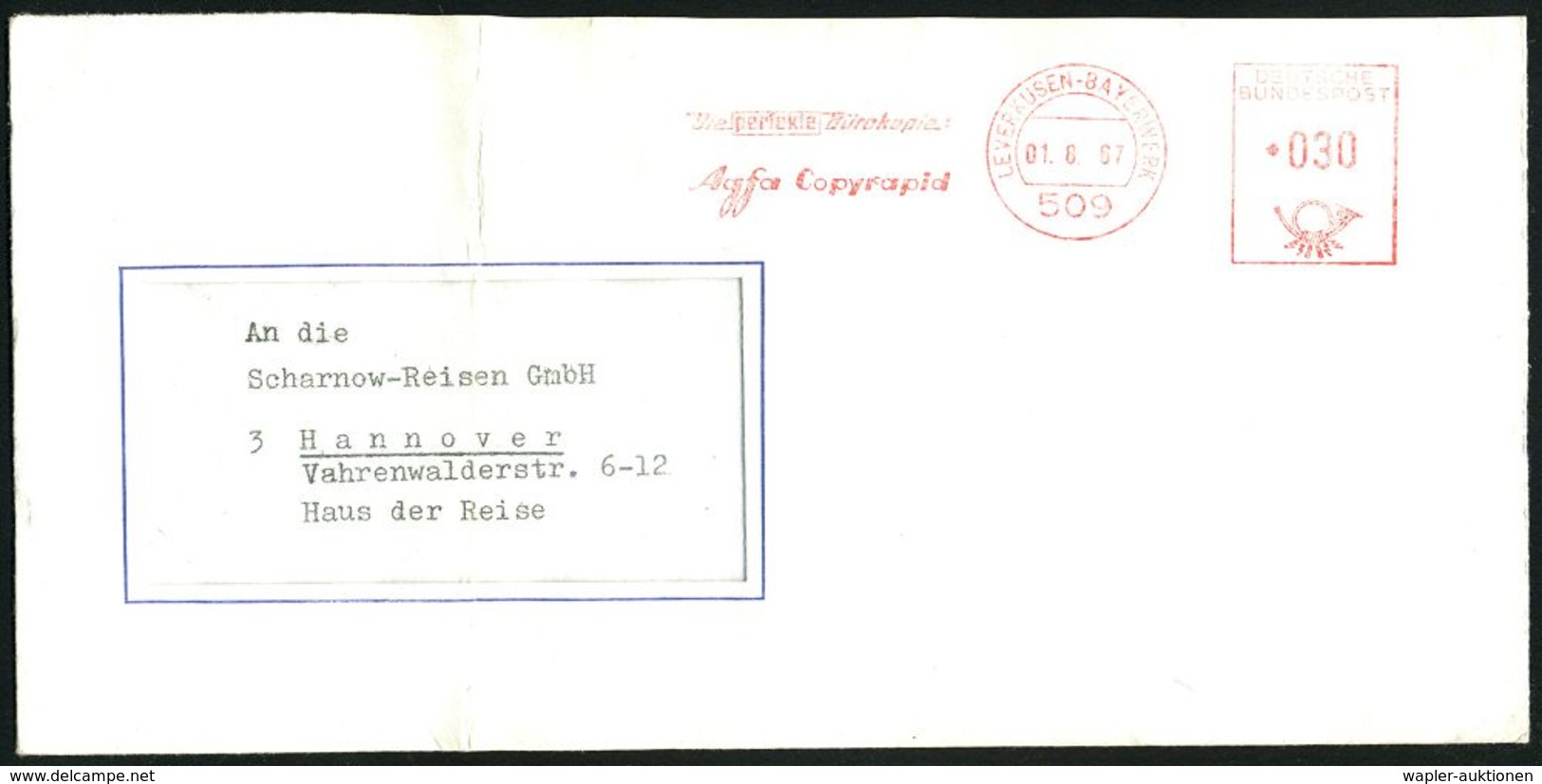 509 LEVERKUSEN-BAYERWERK/ Agfa... 1965/71 3 Verschiedene AFS "Agfa" Foto Bzw. Copyrapid , Rs. Je Abs.-Vordruck: AGFA-GEV - Chimie