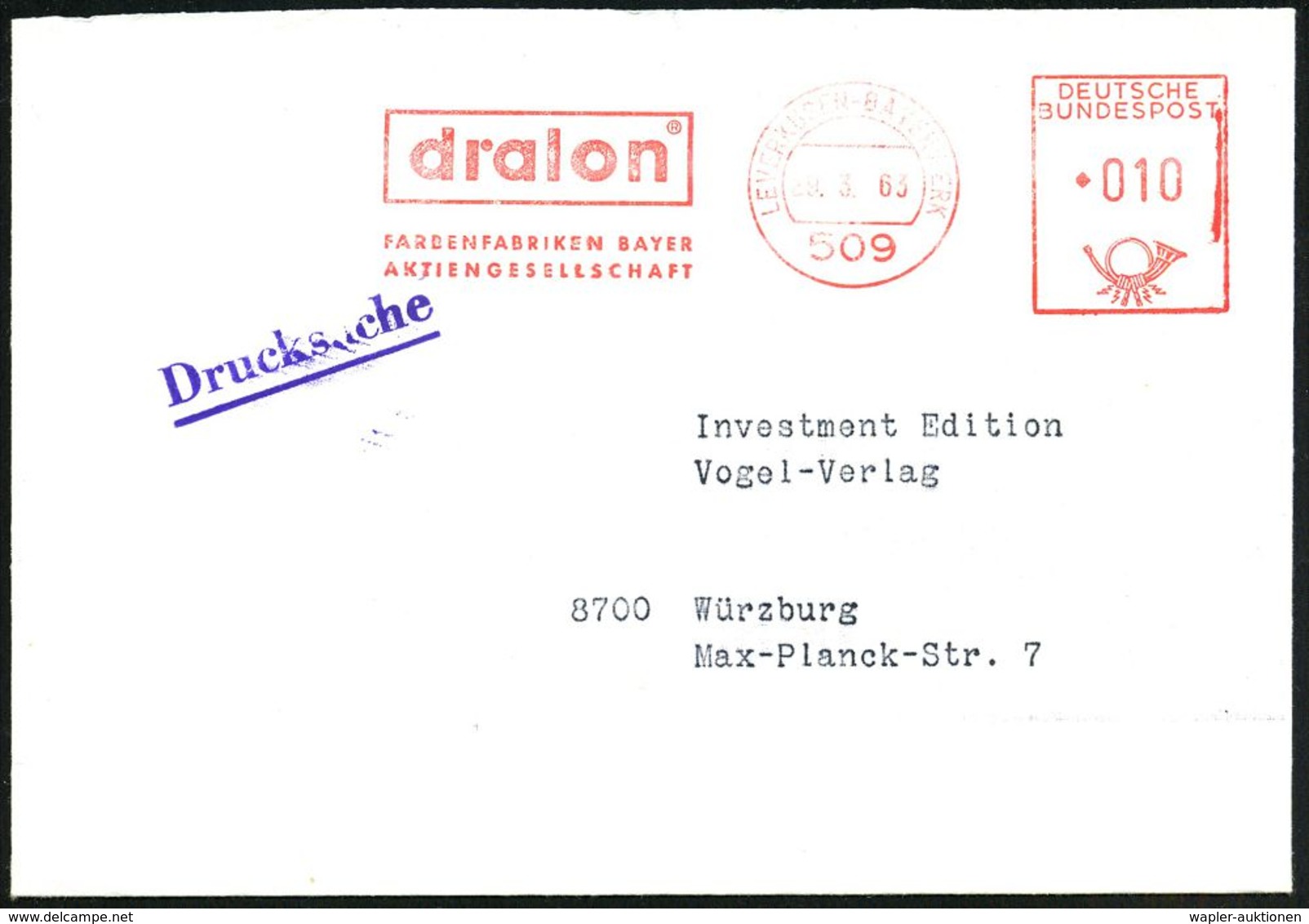 (22c) #bzw.# 509 LEVERKUSEN-BAYERWERK/ Dralon.. 1961/69 4 Verschiedene AFS = Alle Hauspostamt Bayer-Werk , 3 Firmen-Brie - Chemie