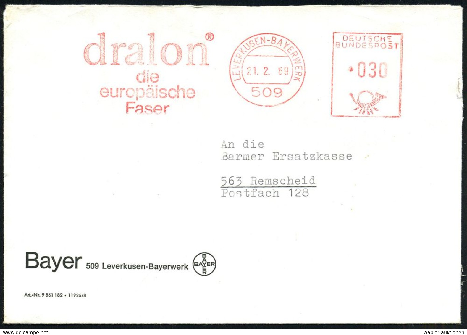 (22c) #bzw.# 509 LEVERKUSEN-BAYERWERK/ Dralon.. 1961/69 4 Verschiedene AFS = Alle Hauspostamt Bayer-Werk , 3 Firmen-Brie - Chemie
