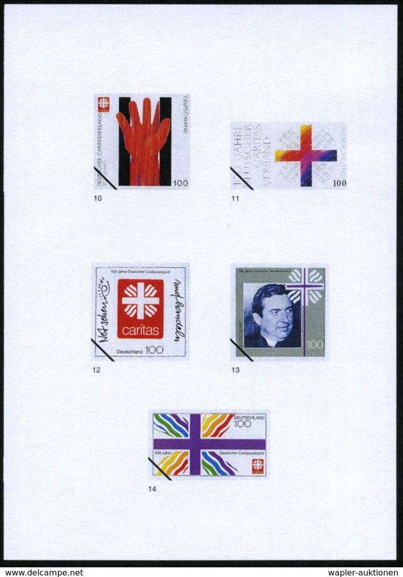 B.R.D. 1997 (Sept.) 100 Pf. "100 Jahre Deutscher Caritasverband", 24 Verschied. Color-Entwürfe D. Bundesdruckerei A.5 En - Christianisme
