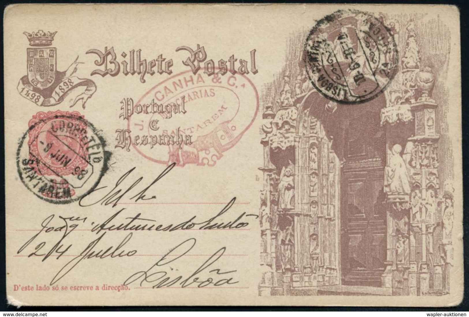 PORTUGAL 1898 10 R. BiP Rosa 400 Jahre Vaso Da Gama: Portal Der Kathedrale Mit Engeln , Sauber Gest. (kl. Beförd.-Spuren - Christianisme