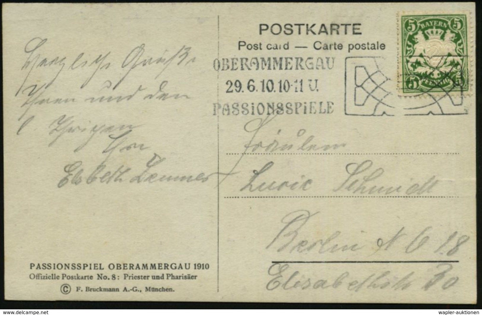 OBERAMMERGAU/ PASSIONSSPIELE 1910 (29.6.) MWSt Mit Zierfeld (= Bickerdike-Maschine) Klar Gest. Offiz. Passions-Ak. No.8: - Christianisme