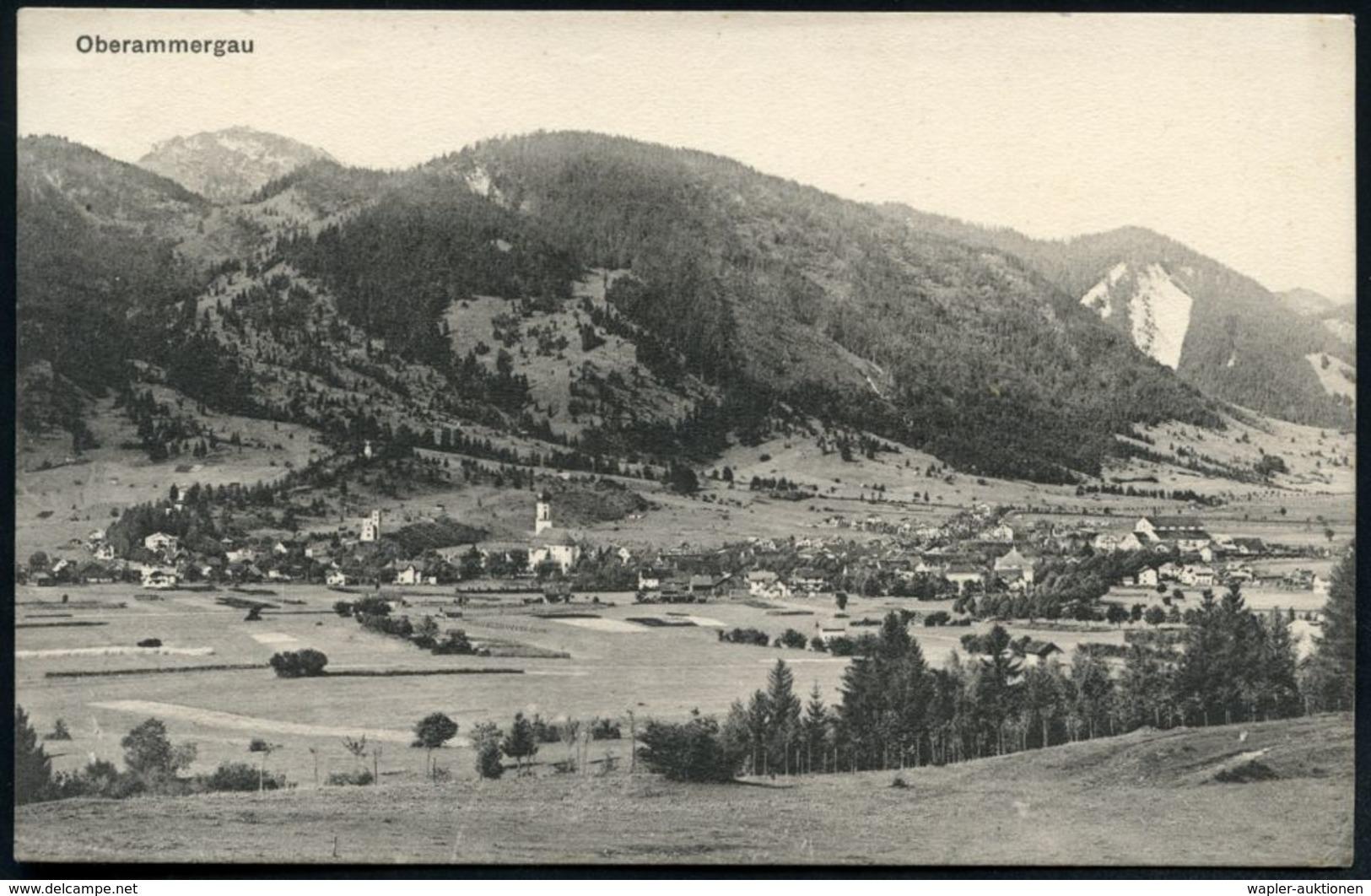 OBERAMMERGAU/  PASSIONSSPIELE 1910 (13.9.) MWSt + Zierfeld (= Bickerdike-Maschine) S/w.-Foto-Ak.: Ortsbild Oberammergau, - Cristianismo