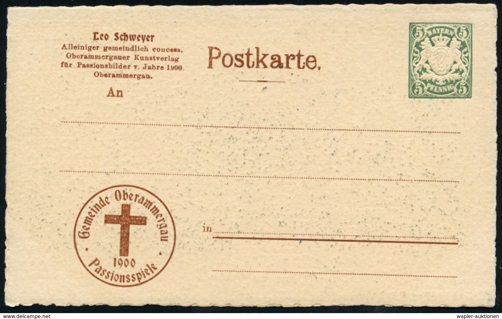 Oberammergau 1910 PP 5 Pf. Wappen, Grün: Passionsspiele 1900, Offiz. Postkarte No.9  "Christus Vor Pilatus" (= Röm. Stat - Christianisme