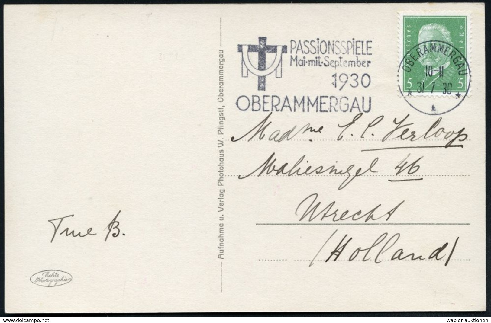 OBERAMMERGAU/ ***/ PASSIONSSPIELE/ ...1930/ OBERAMMERGAU 1930 MWSt = Kreuz U. Schweißtuch , Klar Gest. Bedarfs-Ausl.-Ak. - Christianisme