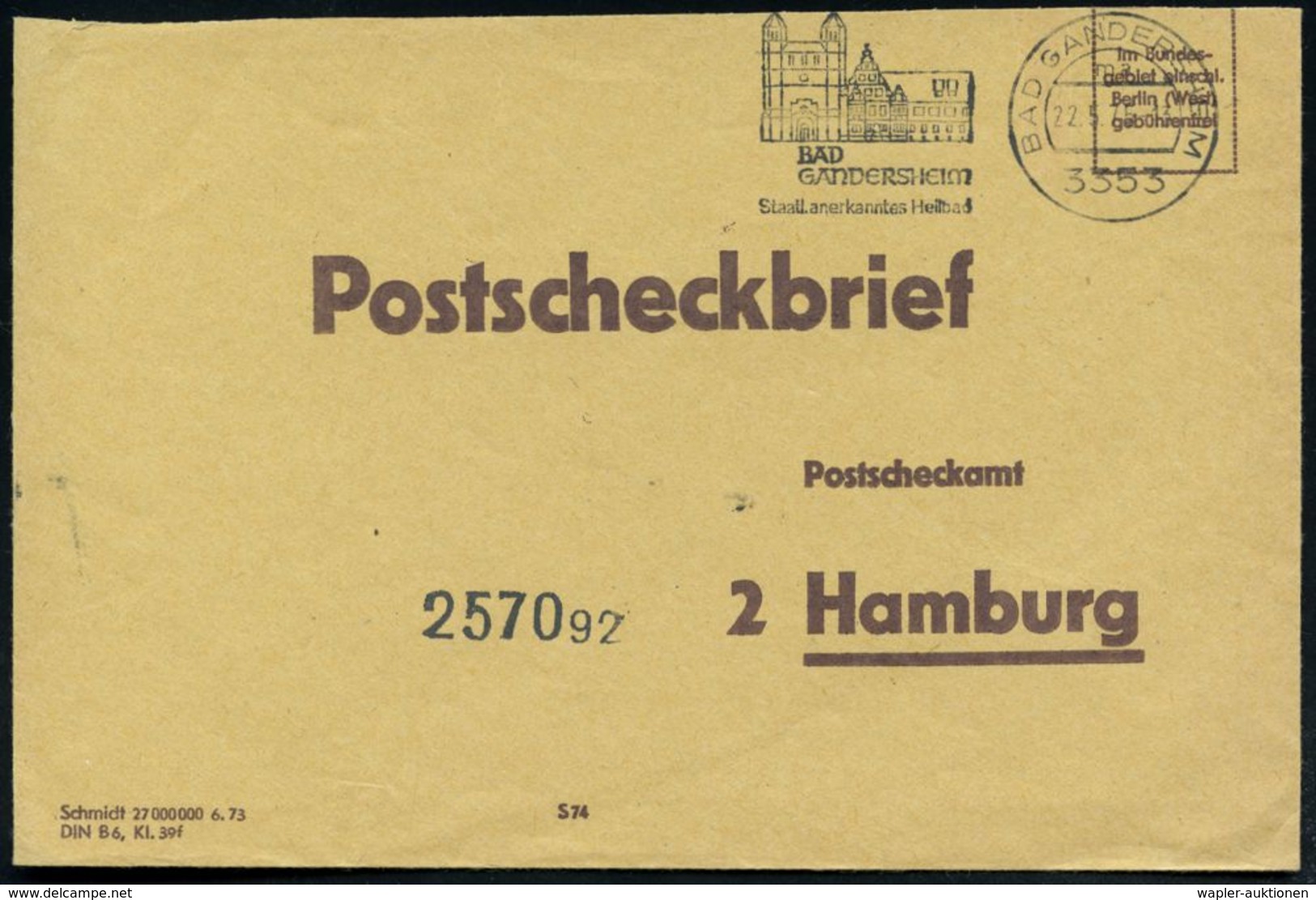 3353 BAD GANDERSHEIM/ Ma/ Staatl.anerkanntes Heilbad 1975 (22.5.) MWSt = Roman. Dom (u. Renaissance-Abtei) Portofreier,  - Iglesias Y Catedrales