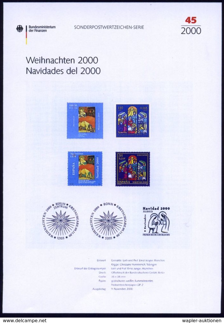 B.R.D. 2000 (Nov.) Weihnachten 100 Pf. + 50 Pf. Geburt Christi  = Gemälde V. Conrad Von Soest U. 110 Pf. + 50 Pf. Transp - Noël