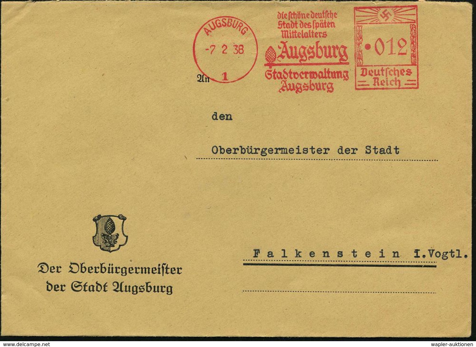 AUGSBURG/ 1/ Die Schöne Deutsche/ Stadt D.späten/ Mittelalters/ ..Stadtverwaltung 1938 (7.2.) AFS = Stadtwappen (= Römis - Cristianesimo