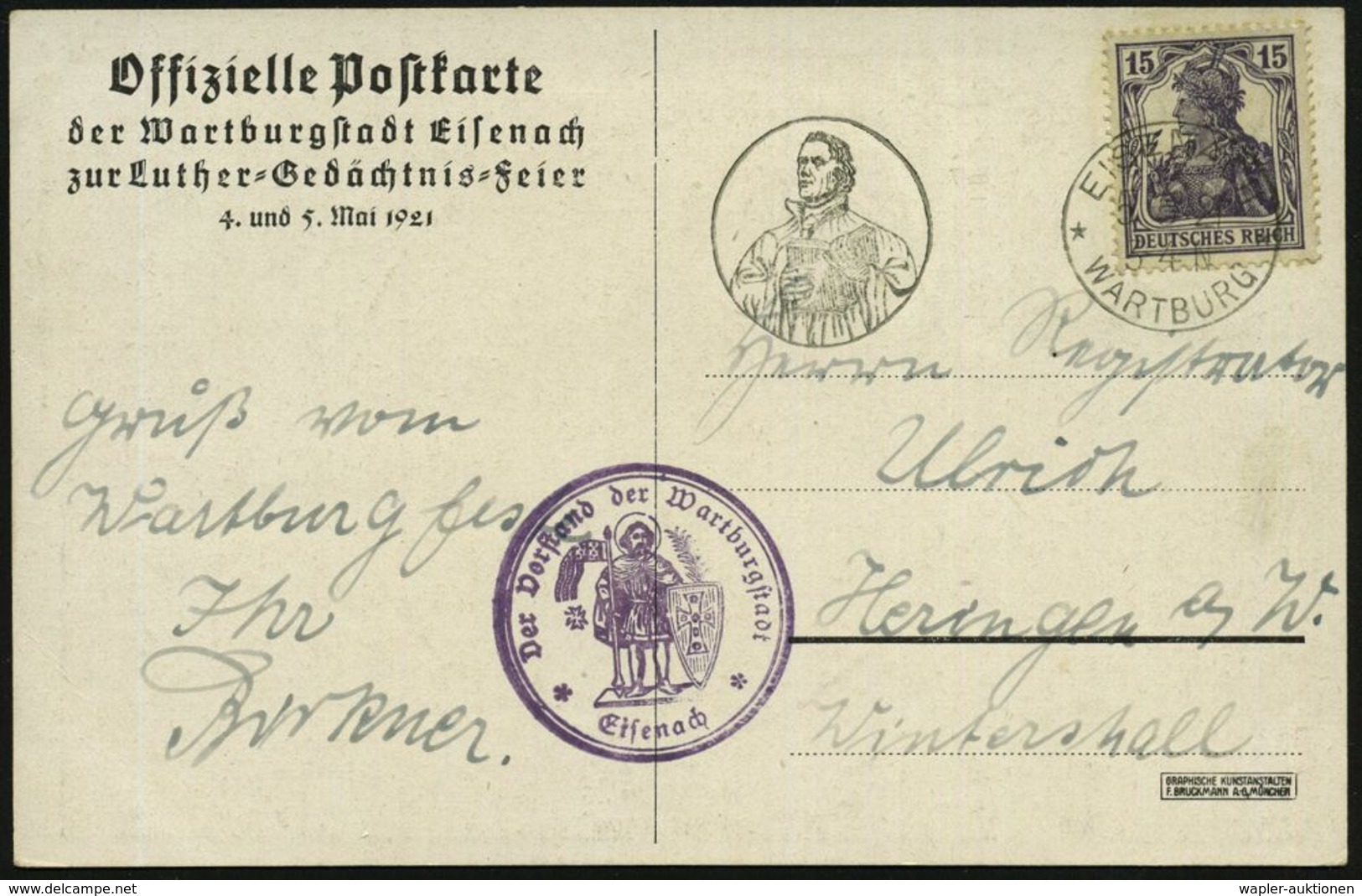 EISENACH/ *WARTBURG* 1921 (5.6.) MWSt = Luther Im Talar Mit Bibel, Klar  Gest.  Offiz. Postkarte "Luther-Gedächtnis-Feie - Christianisme