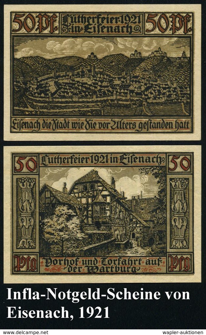 Eisenach 1921 Infla-Notgeld , Serie Von 6 Verschied. 50 Pf.-Scheinen Mit Luther-Motiven , Alle Bankfrisch, Dekorativ!  - - Christianisme