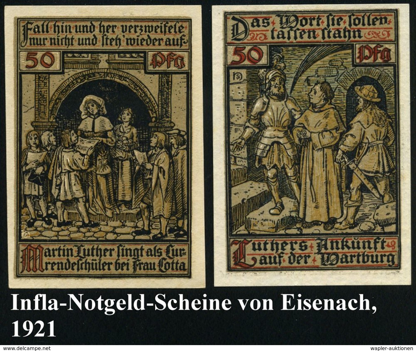 Eisenach 1921 Infla-Notgeld , Serie Von 6 Verschied. 50 Pf.-Scheinen Mit Luther-Motiven , Alle Bankfrisch, Dekorativ!  - - Christentum