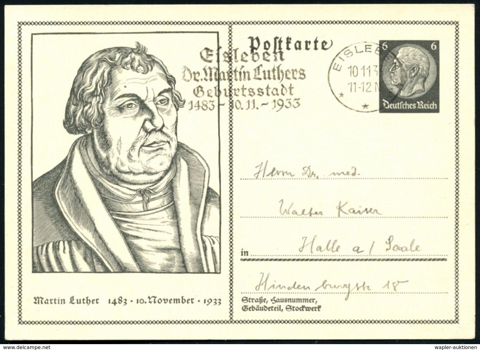 EISLEBEN/ **f/ Dr.Martin Luthers/ Geburtsstadt/ 1483-10.11. 1933 (10.11.) Sehr Seltener MWSt Klar Auf Passender Sonder-P - Christianisme