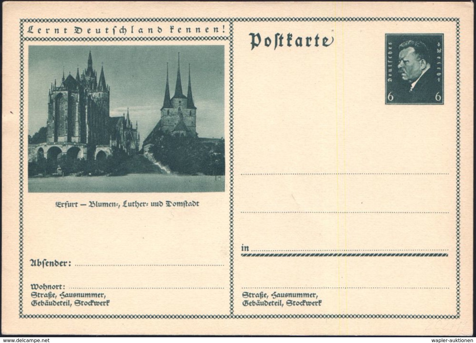 Erfurt - Blumen,Luther- U.Domstadt 1932 6 Pf. BiP Ebert ,grün: Dom, Severikirche, Ungebr. (Mi.P 202/011) - Der 2. Weltkr - Christianisme