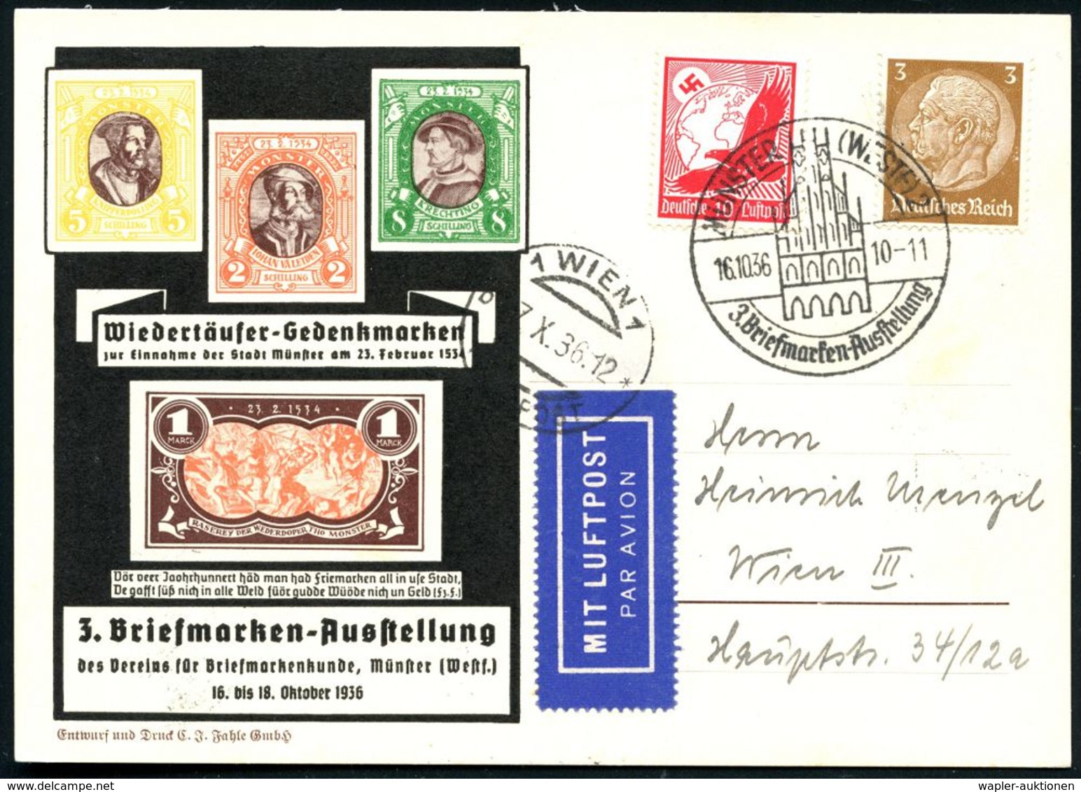 MÜNSTER (WESTF) 2/ 3.Briefmarkenausstellung 1936 (16.10.) SSt = Histor. Rathaus Aus Passender Color-Sonderkarte.: Wieder - Christentum