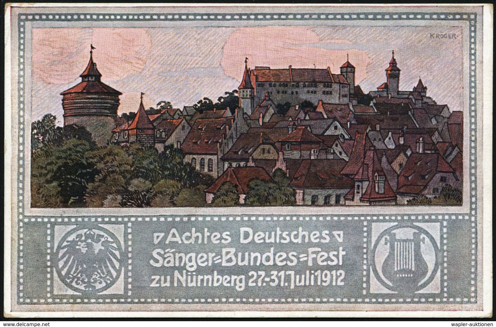 NÜRNBERG/ *2* 1912 (5.8.) Bd.MaSt. Auf PP 5 Pf. Luitpold. Grün: VIII. Deutsches Sängerbundesfest = Alt-Nürnberg Mit Burg - Christianisme