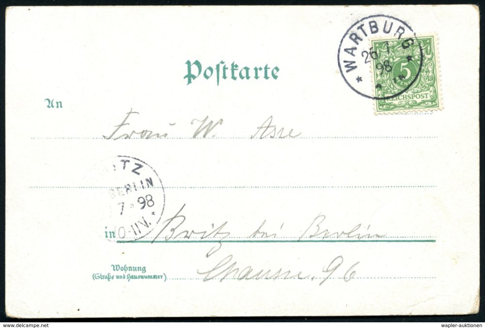 WARTBURG/ ** 1898 (26.7.) 1K = Hauspostamt Wartburg Auf Color-Litho-Ak.: Gruss Von Der WARTBURG (Wartburg, Lutherzimmer  - Christianisme