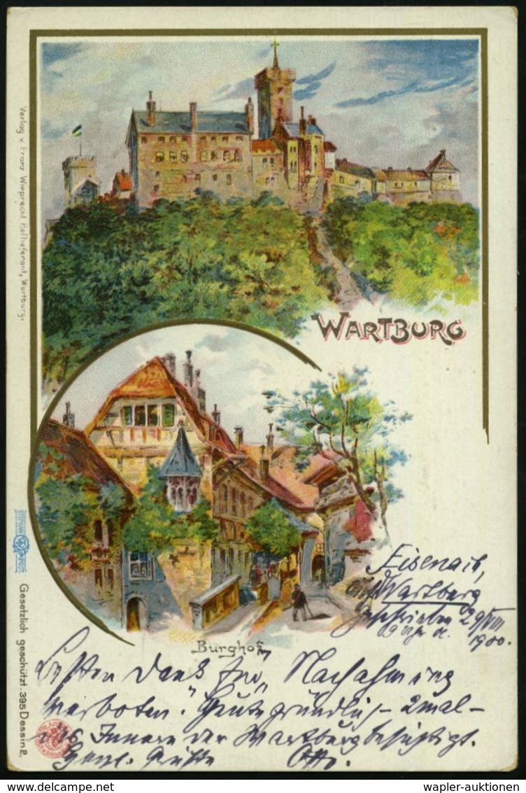 WARTBURG/ ** 1900 (30.8.) 1K = Hauspostamt Der Wartburg Klar Auf Color-Litho-Ak.: WARTBURG (2 Bilder) Bedarf (Mi.55 EF)  - Christianisme