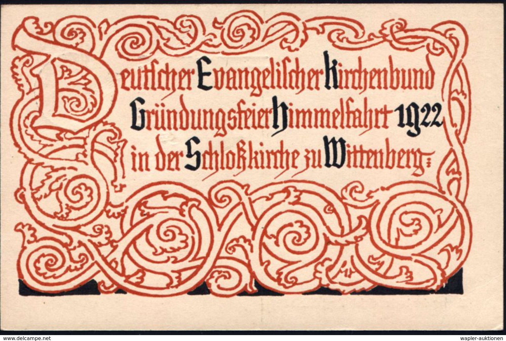 WITTENBERG/ *(Bz.HALLE)* 1922 (25.5.) MWSt = Schloßkirche Auf PP 1 1/4 Mk Germania: Deutscher Evang. Kirchenbund Gründun - Christianisme