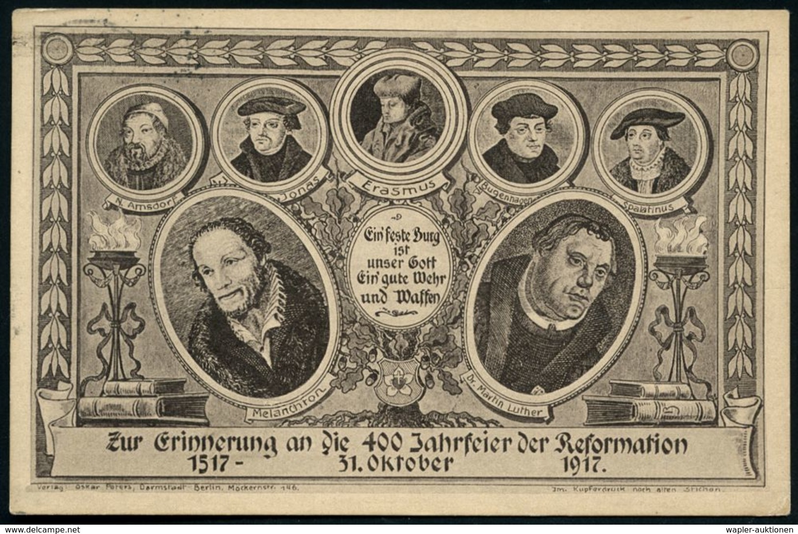 DEUTSCHES REICH 1925 (28.2.) S/w.-Jubil.-Ak.: 400 Jahrfeier Reformation Mit Portraits Von Melanchthon, Martin Luther (u. - Christianisme