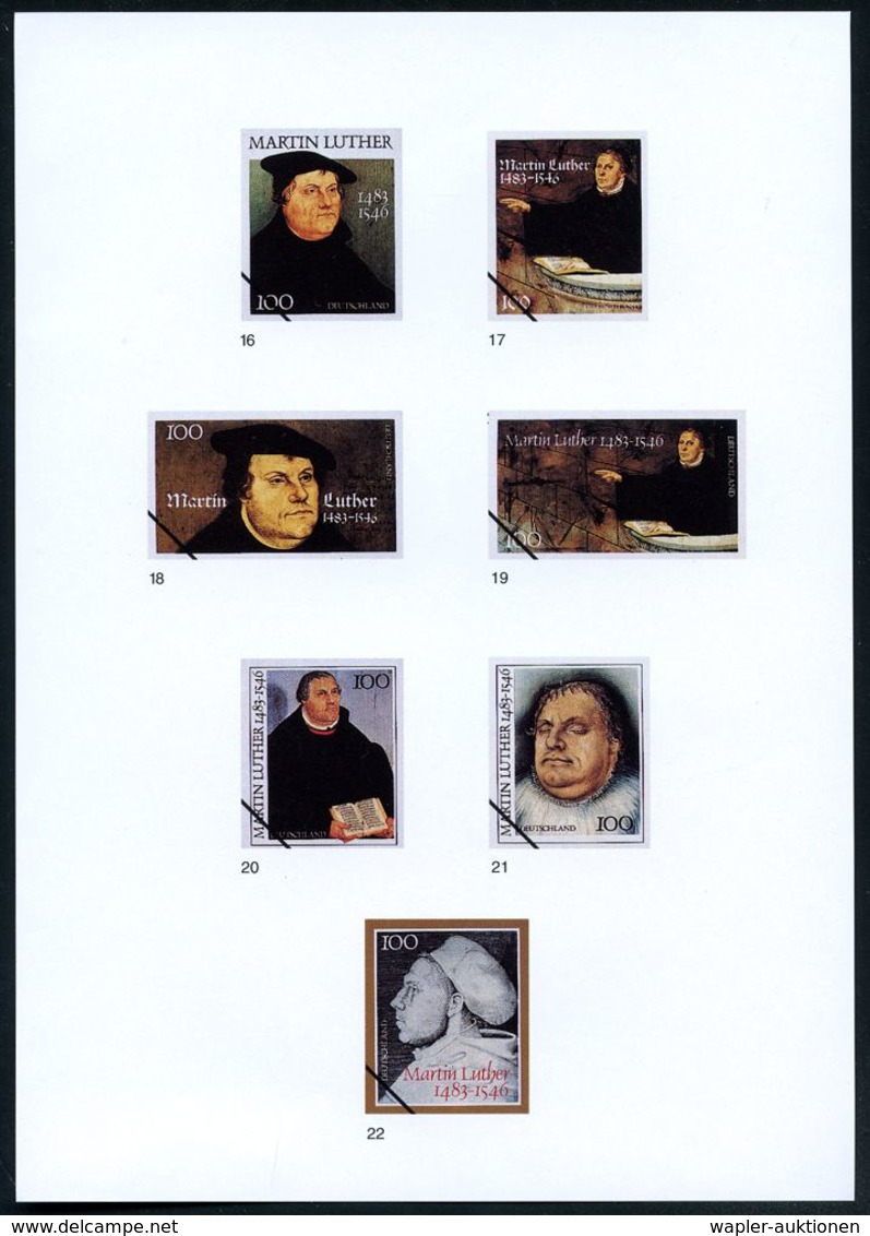 B.R.D. 1995 (Dez.) 100 Pf. "450. Todestag M.Luther", 32 Verschied.Color-Alternativ-Entwürfe Der Bundesdruckerei Auf 6 En - Christianisme