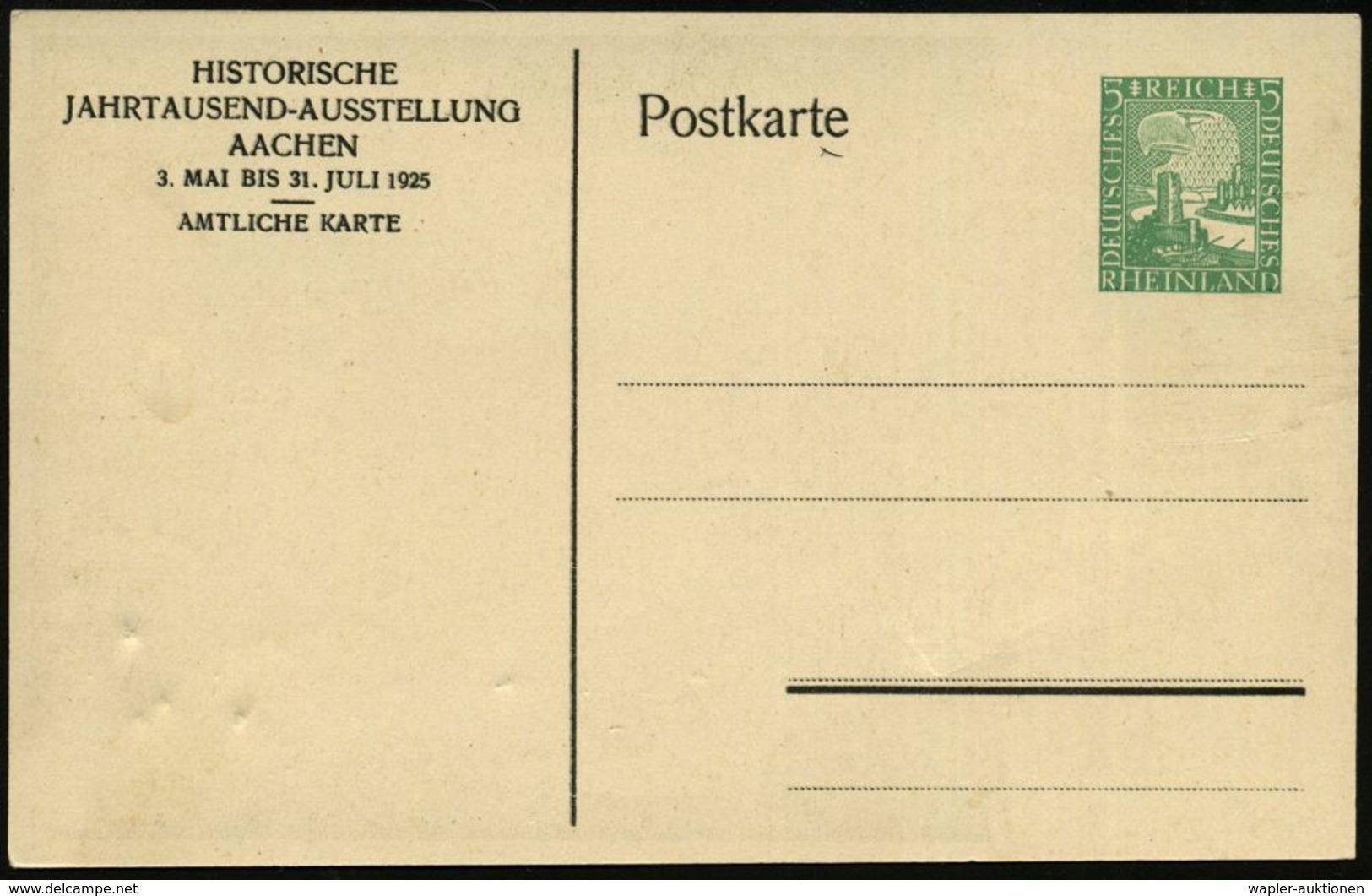 Aachen 1925 PP 5 Pf. "Jahrtausendfeier Rheinland", Grün: Jahrtausend Ausstellung Aachen.. = Kaiser Heinrich I. (zu Pferd - Sonstige & Ohne Zuordnung