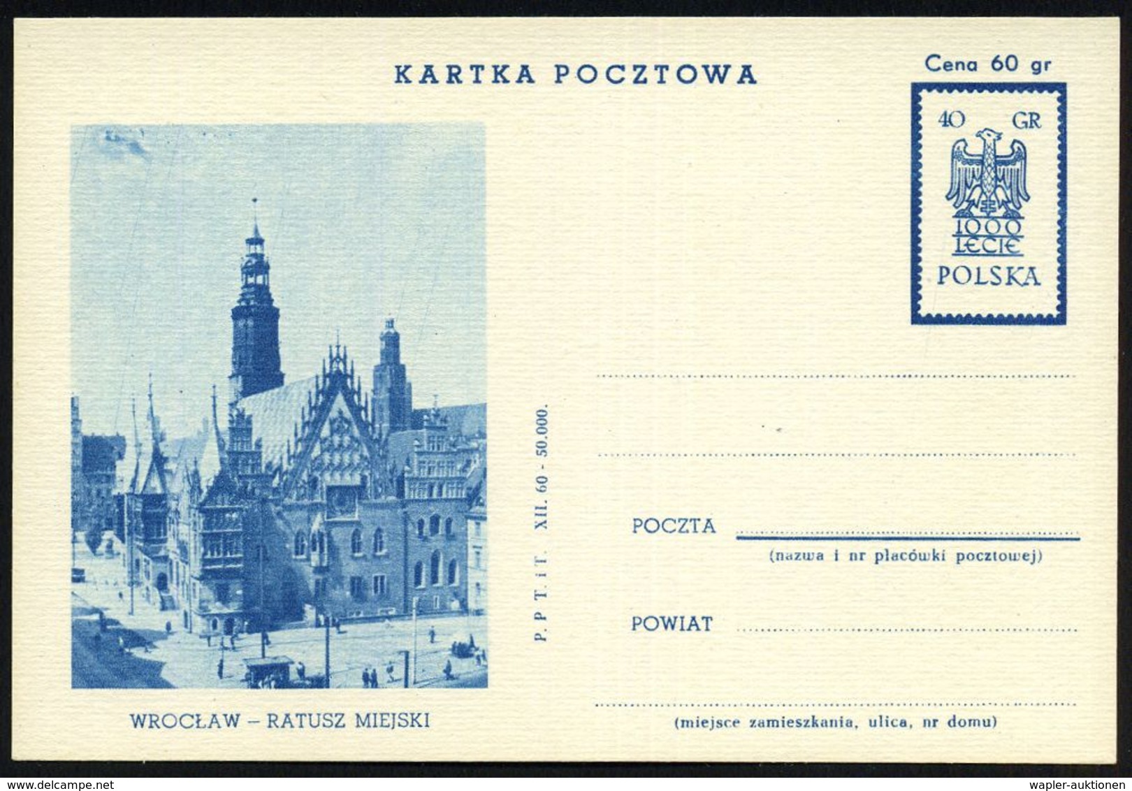 Breslau 1961 Polen 40 Gr. BiP "1000 Jahre Polen": WROCLAW - RATHUZ = Breslau Rathaus, Kompl. Serie (4 Farben) , Ungebr., - Otros & Sin Clasificación