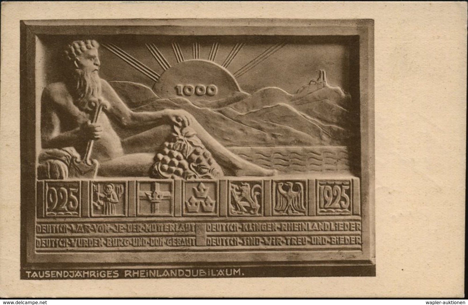 KÖLN/ *1r/ JAHRTAUSEND/ AUSSTELLUNG/ ...MAI-AUGUST 1925 (4.6.) MWSt Auf Monochromer Jubil.-Sonderkarte: Relief "Vater Rh - Autres & Non Classés