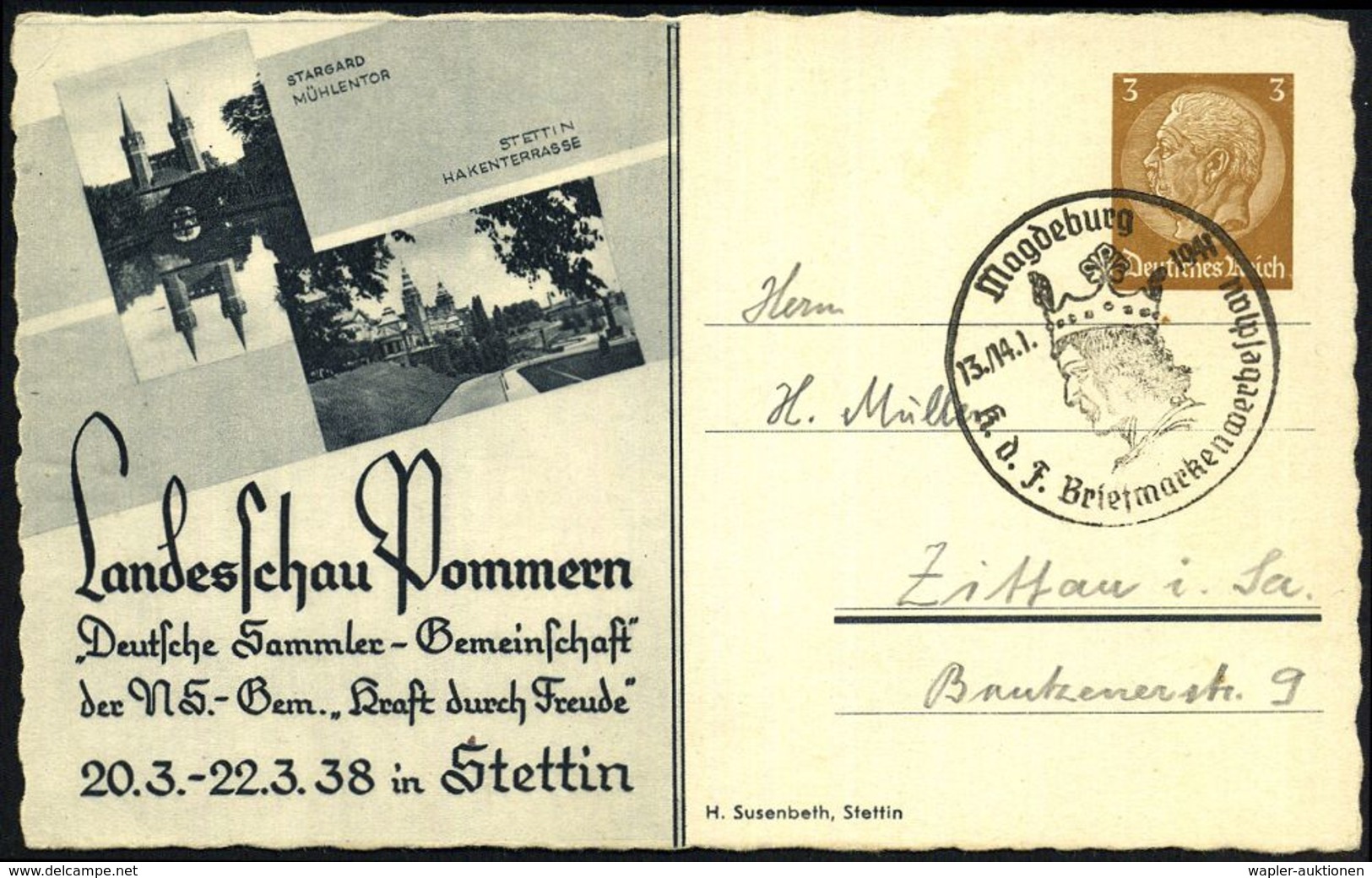 Magdeburg/ K.d.F. Briefmarkenwerbeschau 1941 (Jan.) SSt. = Kopf Kaiser Otto I. = Kopf Des Magdeburger Reiters Auf PP 3 P - Autres & Non Classés