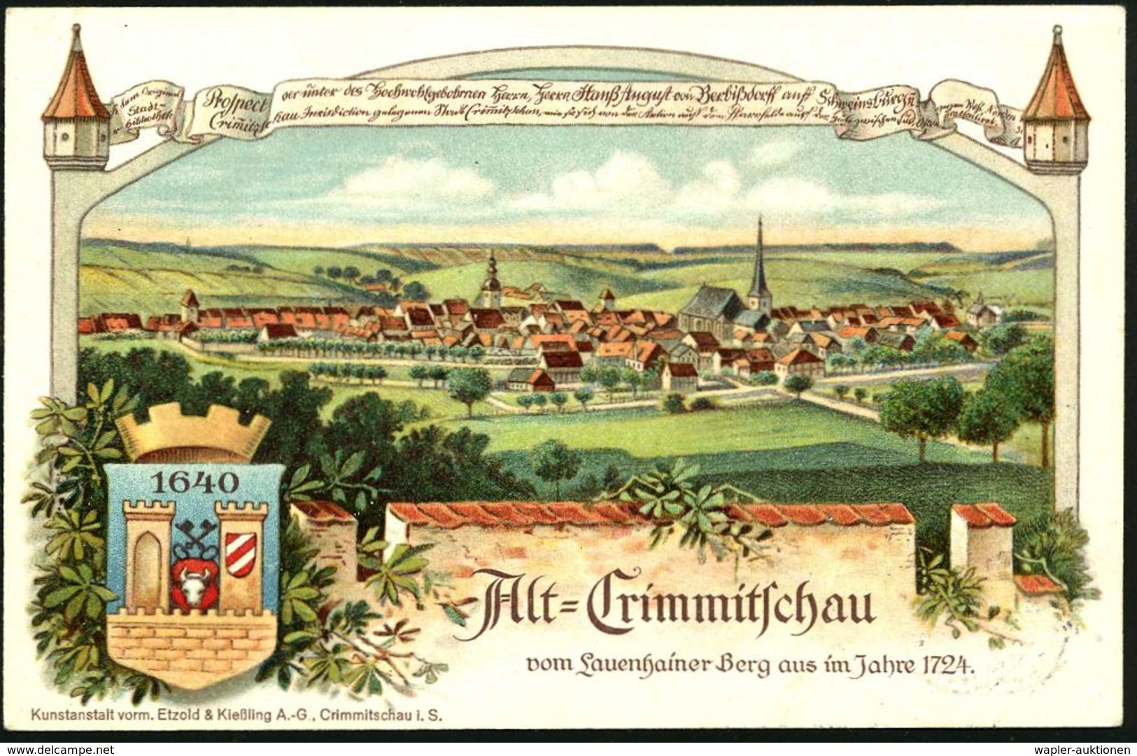 CRIMMITSCHAU/ 500 JÄHRIGE/ STADTRECHTS-/ FEIER 1914 (13.6.) Sehr Seltener SSt Auf Offiz. Color-Litho-Jubil.-Sonderkarte: - Autres & Non Classés