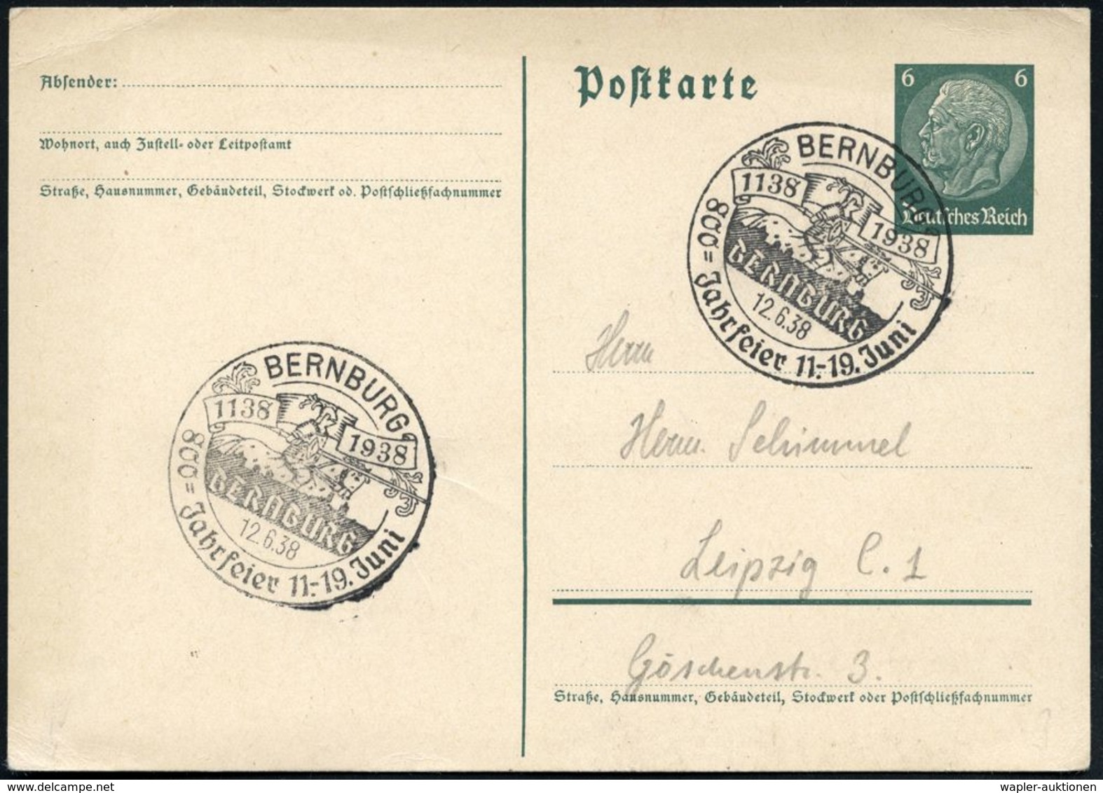 BERNBURG/ 800-Jahrfeier 11.-19.Juni/ 1138 1938 1938 (17.6.) Dekorativer SSt = Turnier-Ritter 2x Klar Auf Inl.-Kt. (Bo.3) - Altri & Non Classificati