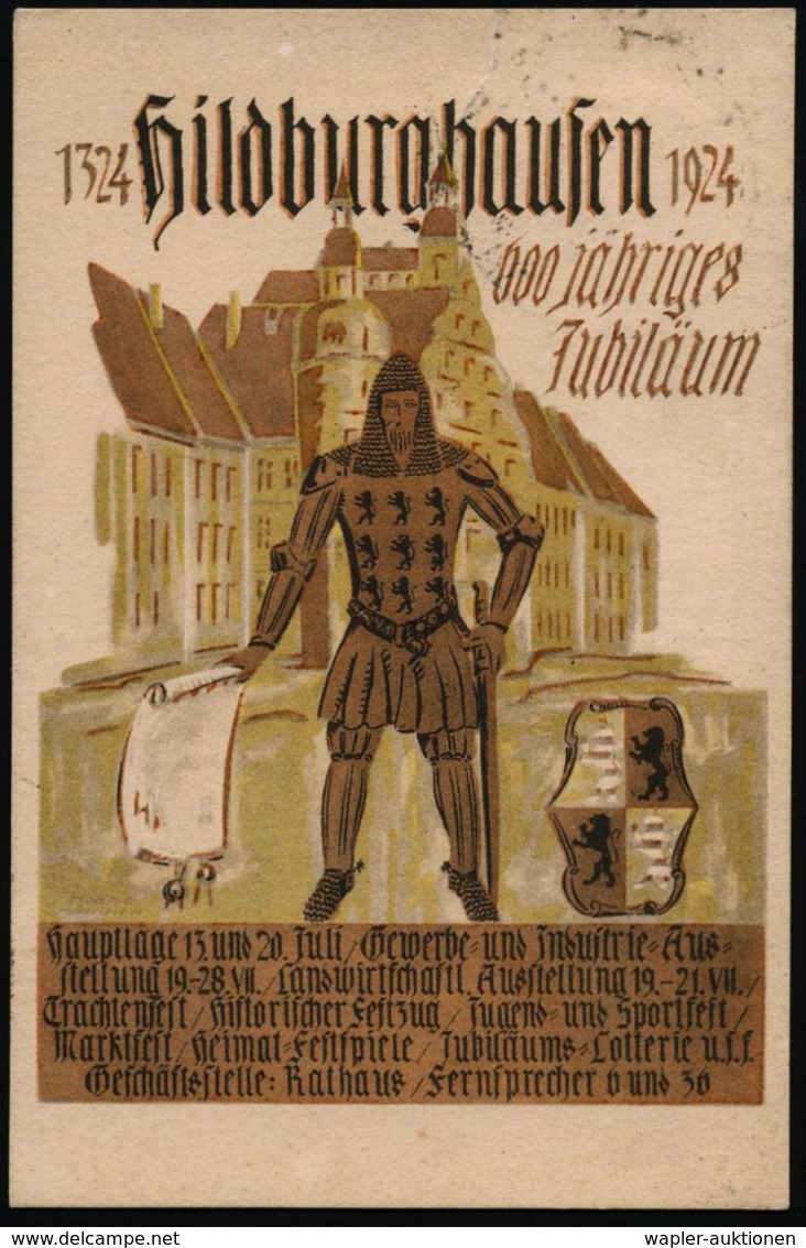 HILDBURGHAUSEN/ 600-Jahrfeier-Ausstellungen-Festzug-Festspiel 1924 (22.7.) Seltener HWSt = Ritter (zu Fuß Mit Urkunde) M - Sonstige & Ohne Zuordnung