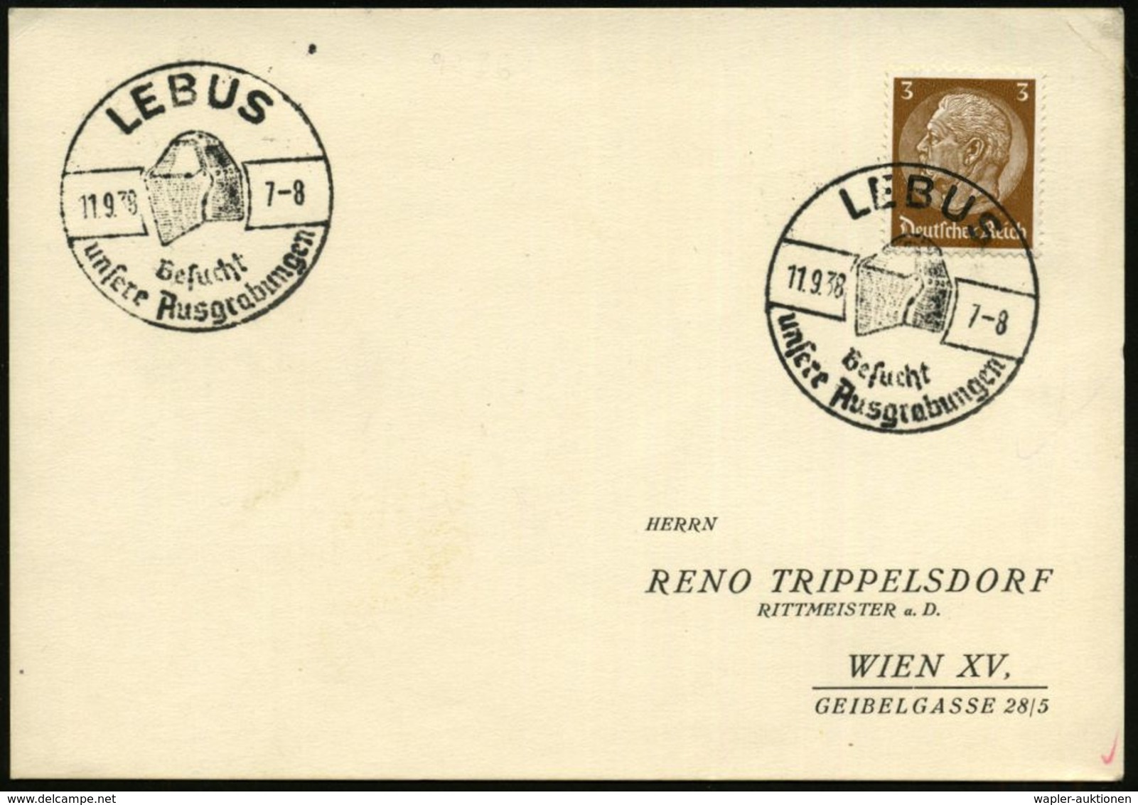 LEBUS/ Besucht/ Unsere Ausgrabungen 1938 (11.9.) HWSt = Topfhelm (mit Visier) Klar Gest. Inl.-Karte (Bo.1 ,Erstjahr) - G - Autres & Non Classés