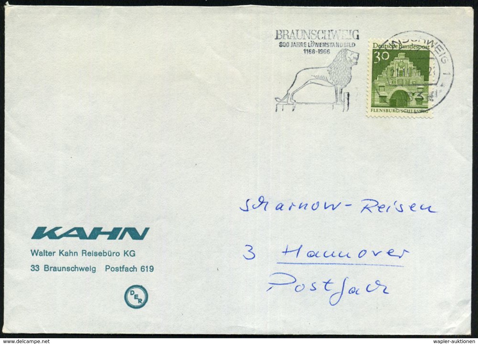 33 BRAUNSCHWEIG 1/ Cz/ 800 JAHRE LÖWENSTANDBILD/ 1166.. 1966 (21.11.) Seltener MWSt = Löwendenkmal (im Ort Teils Etw. Un - Autres & Non Classés