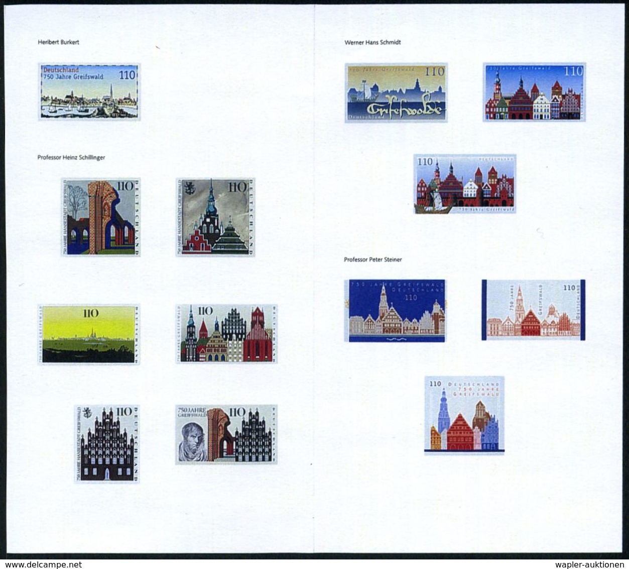 Greifswald 2000 (Apr.) 110 Pf. "750 Jahre Greifswald", 25 Verschied. Color-Alternativ-Entwürfe D. Bundesdruckerei In Amt - Autres & Non Classés