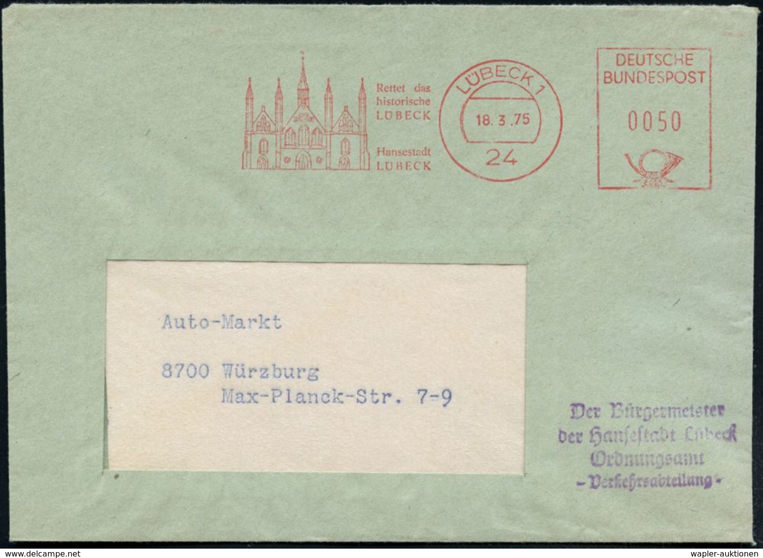 24 LÜBECK 1/ Rettet Das/ Historische/ LÜBECK/ Hansestadt.. 1975 (18.3.) Dekorat. AFS = Heilig-Geist-Hospital + Viol. Abs - Autres & Non Classés