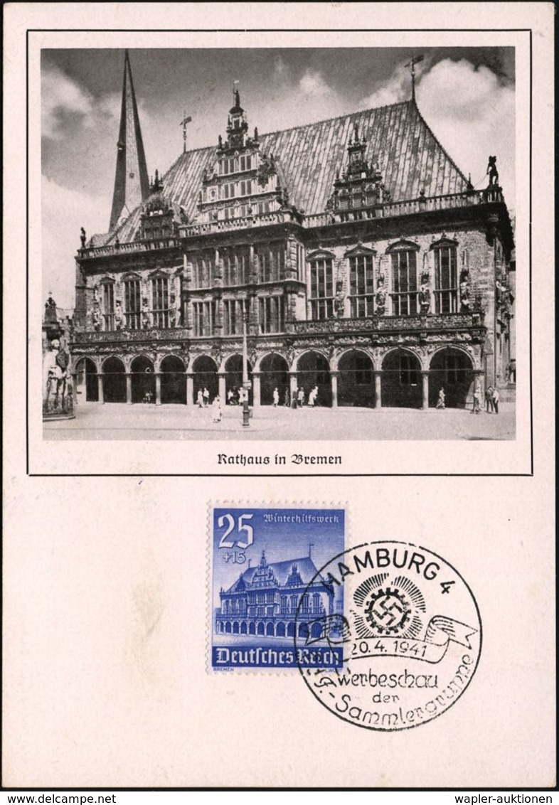 DEUTSCHES REICH 1941 (20.4.) 25 Pf. + 15 Pf. WHW Blau = Histor. Bremer Rathaus + Passender KdF-SSt (HAMBURG 4) Dekorat., - Altri & Non Classificati