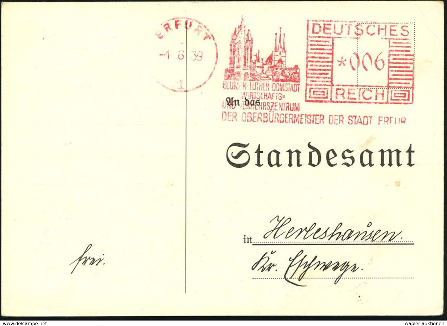 ERFURT/ 1/ BLUMEN-LUTHER-DOMSTADT/ ..DER OBERBÜRGERMEISTER 1939 (1.6.) AFS = Dom (Marienkirche) U. Severikirche Auf Deko - Autres & Non Classés