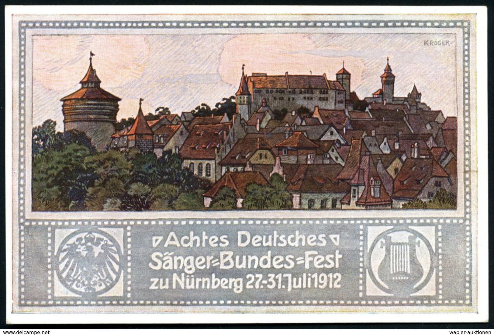 Nürnberg 1912 (Juli) PP 5 Pf. Luitpold, Grün: Achtes Deutsches Sänger-Bundesfest = Alt-Nürnberg Mit Burg (+ Lyra, Vs.u.r - Autres & Non Classés