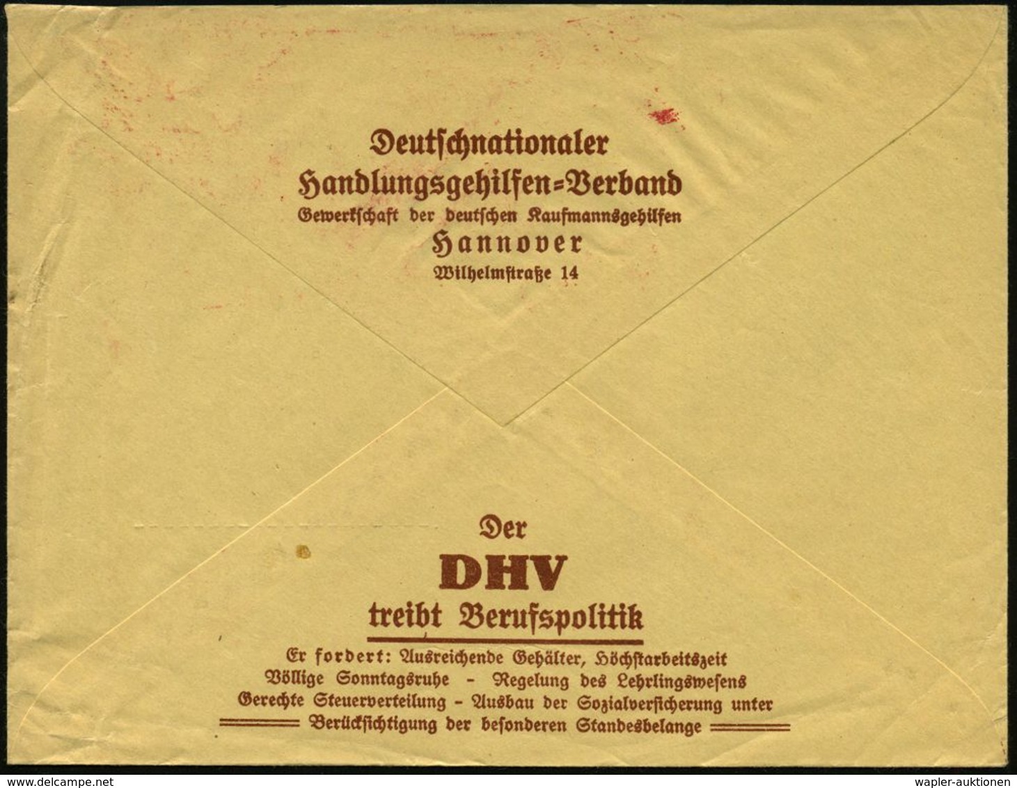 HANNOVER/ 1/ DHV/ Deutschnationaler/ Handlungsgehilfen-/ Verband.. 1932 (20.1.) AFS (Monogr.: DHV) Motivgl. ,dekorat. Vo - Otros & Sin Clasificación