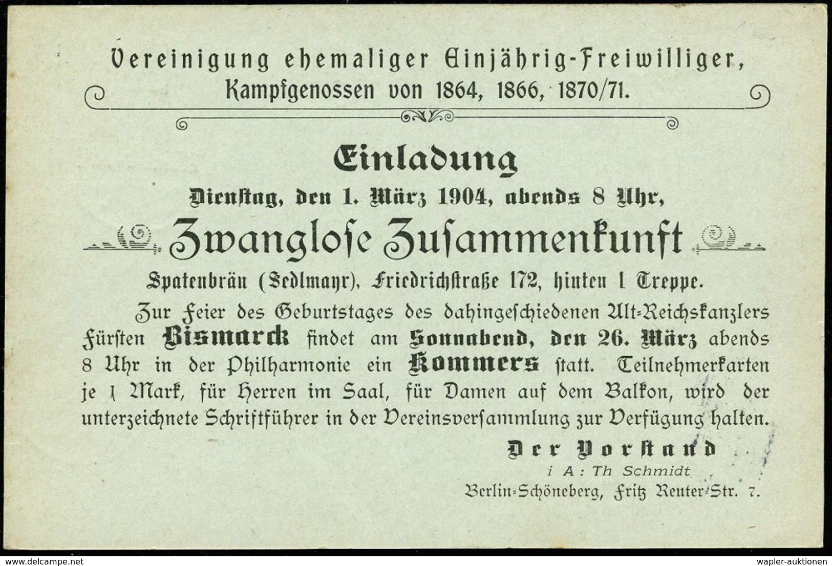 BERLIN W/ *9* 1904 (25.2.) 1K-Gitter Auf Orts-P 2 Pf. Germania + Zudruck: Vereinigung Ehem. Kampfgenossen V. 1864, 1866, - Autres & Non Classés