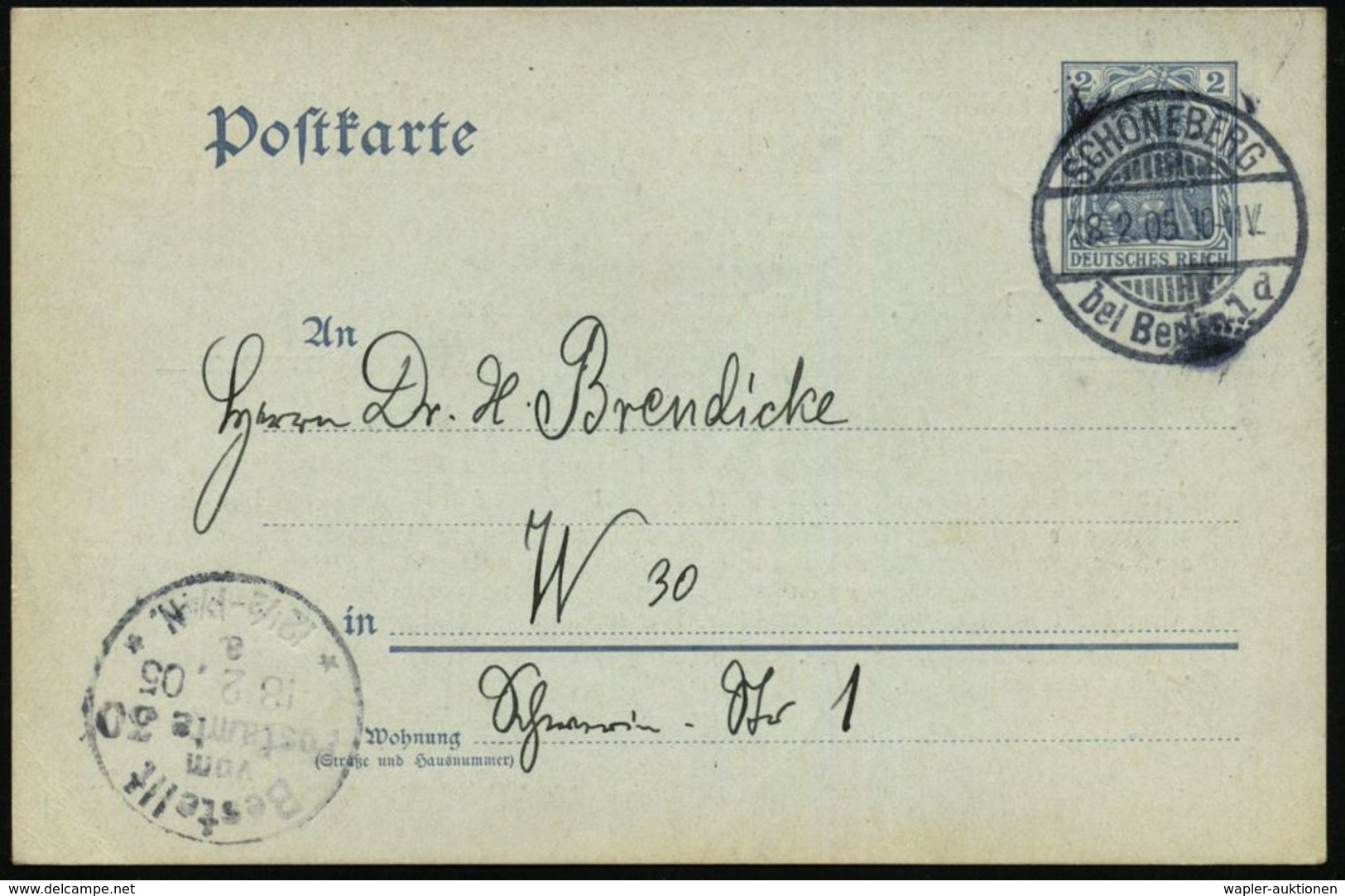 Berlin-Schöneberg 1905 (18.2.) Amtl. Orts-P 2 Pf. Germania + Zudruck: Vereinigung Ehem. Kampfgenossen V.1864, 1866, 1870 - Sonstige & Ohne Zuordnung