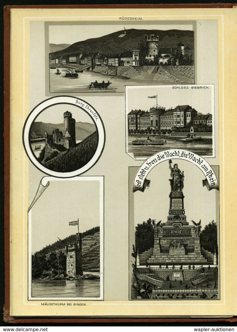 Rüdesheim 1890 (ca.) Leporello-Erinnerungsbuch "National-Denkmal Niederwald" U. Umgebung , Fester Einband Golddruck , In - Autres & Non Classés