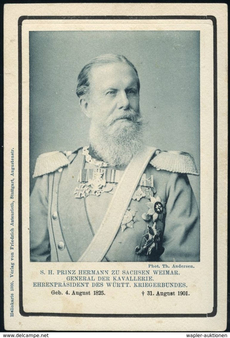 WÜRTTEMBERG 1901 (Aug.) PP 5 Pf. Ziffer, Grün: S. H. PRINZ HERMANN ZU SACHSEN WEIMAR, GENERAL DER KAVALLERIE.. (Brustbil - Autres & Non Classés