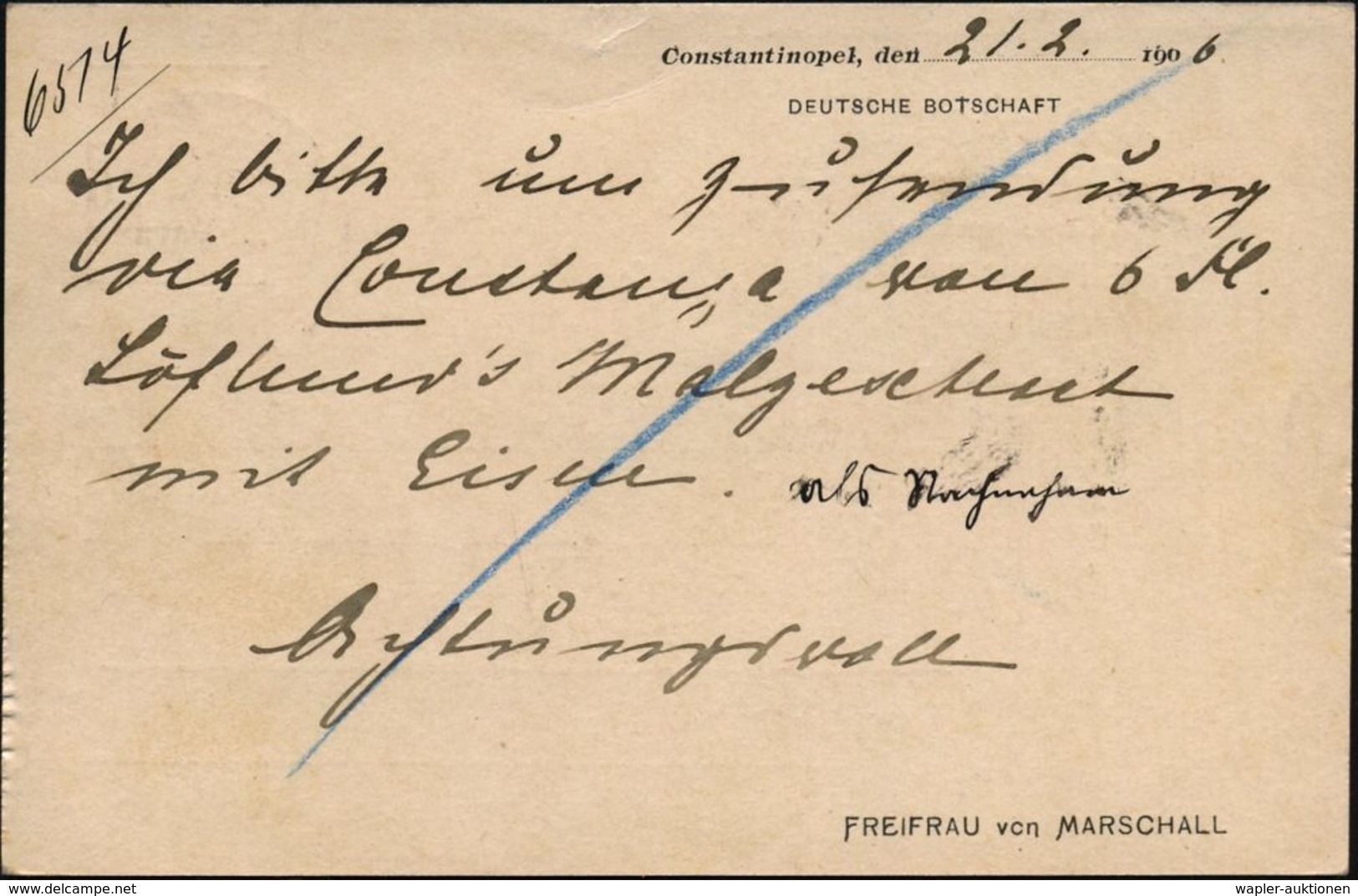 DEUTSCHE POST TÜRKEI 1906 (21.2.) Amtl. P Germania 20 Para/10 Pf., Rot + Rs. Zudruck: Constantinopel.. DEUTSCHE BOTSCHAF - Autres & Non Classés