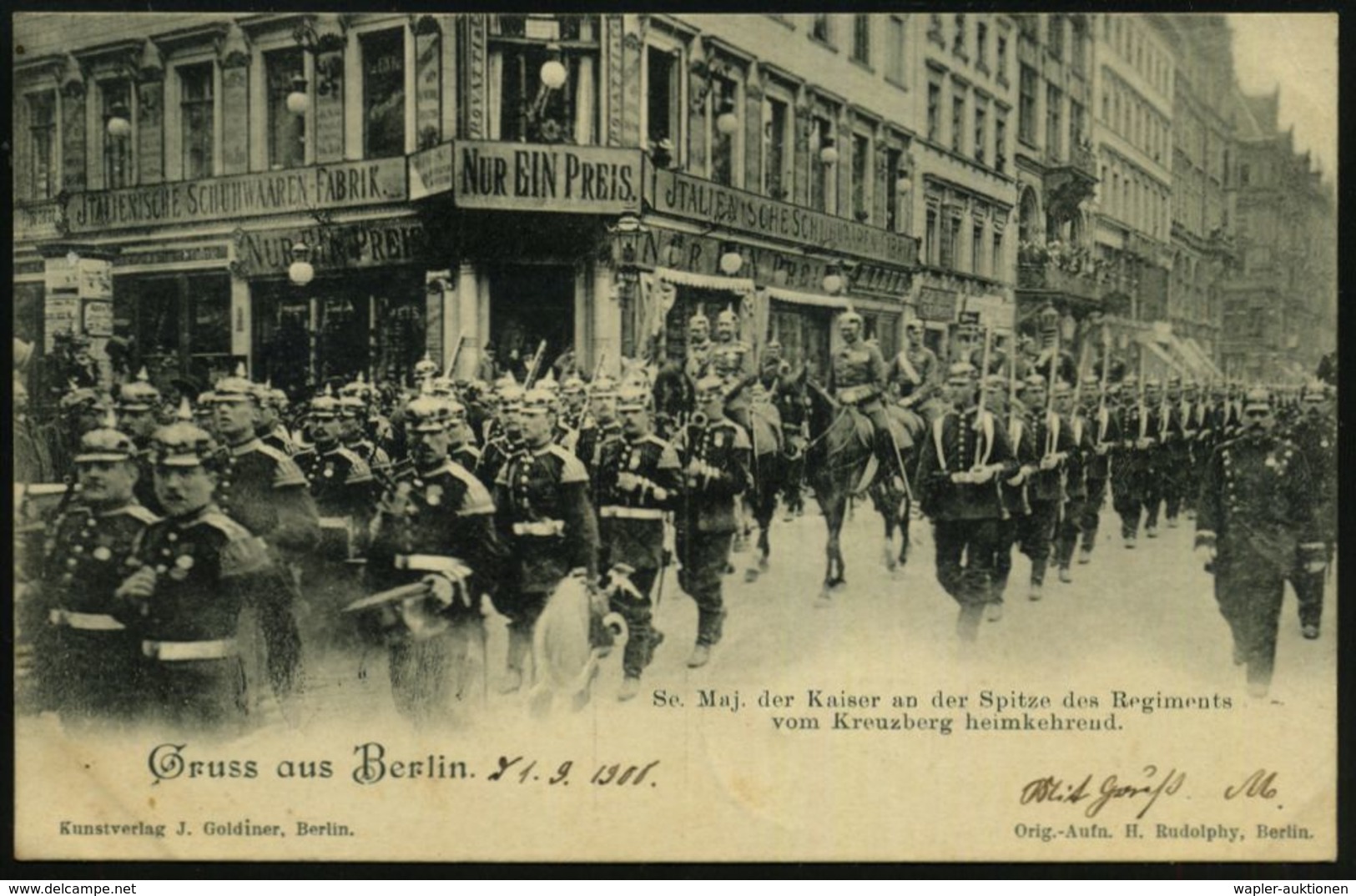 BERLIN, N.O./ *18a 1900 (1.9.) 1K-Gitter Auf S/w.-Foto-Ak.: Se. Maj. Der Kaiser An Der Spitze Des Regiments Vom Kreuzber - Autres & Non Classés