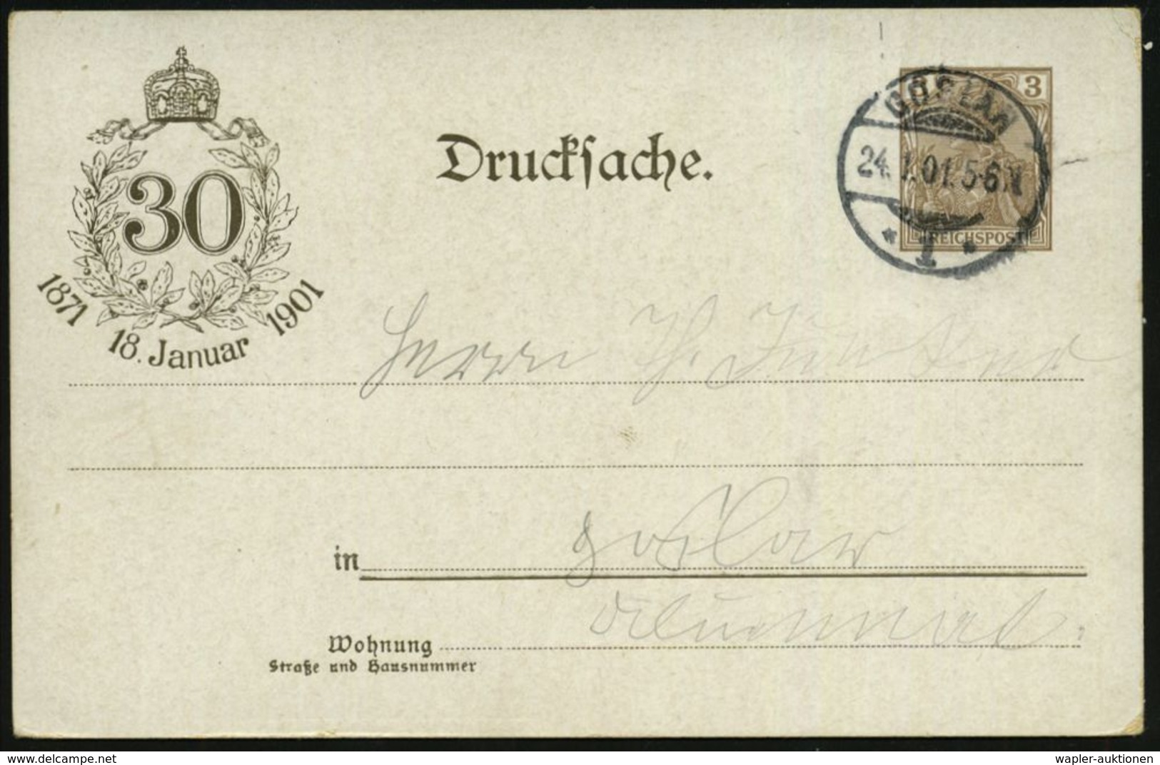 GOSLAR/ *1* 1901 (24.1.) 1K-Gitter Auf PP 3 Pf.Germania: 30 Jahre Kaiserproklamation Zu Versailles 1871 Mit Schloß Versa - Autres & Non Classés