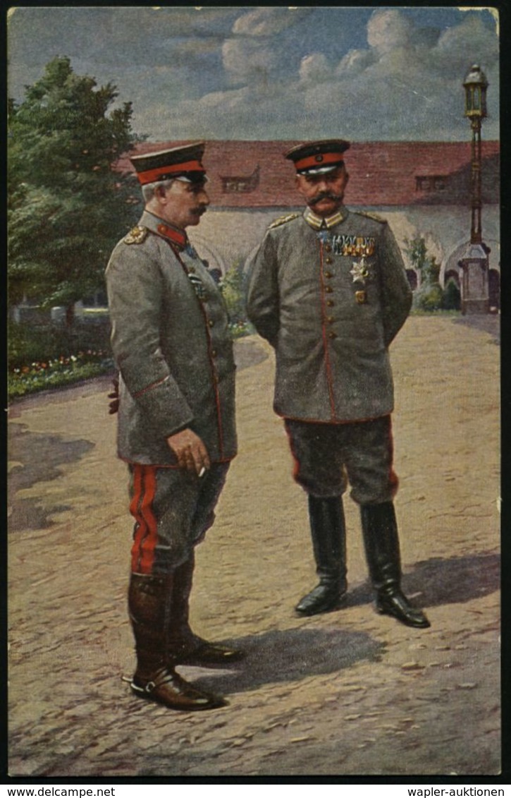 DEUTSCHES REICH 1916 (Juli) Color-Künstler-Rotkreuz-Spenden-Ak.: Kaiser Wilhelm II U. Von Hindenburg In Uniform (in Pose - Otros & Sin Clasificación